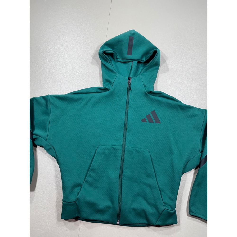 Adidas Sportswear Women Teal Green Full Zip Hoodie Cropped Sweatshirt XS